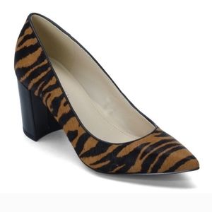 Marc Fisher Mclaire5 Leather & Calf Hair Tiger Print Block Heel Pumps - 7.5